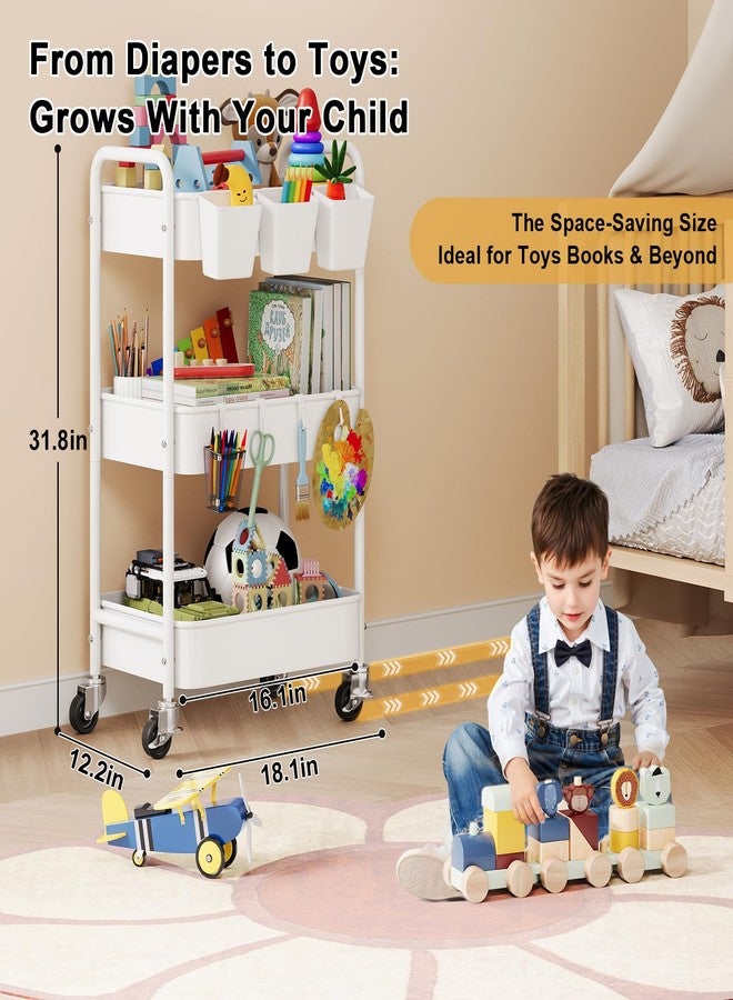 Aofure Diaper Cart Organizer with Wheels, Baby Girl Newborn Essentials Must Haves, 3 Tier Rolling Bedside Cart for Nursery Stuff, Baby Organizers and Storage Diaper Caddy Carts for Changing Table, White - Image 4